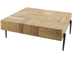 Luxe Hout Salontafel (90 cm x 90 cm x 35 cm) - Salontafels Groot Boomstam - Landelijke salontafel met lade - Rechthoekig & Hout - Grote Salontafel Mangohout & Metaal - 90 cm