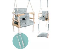 Luxe houten 3 in 1 grijze meegroei baby schommel en Kinder schommel grijs – Baby swing – Schommel die meegroeit met je kindje - Schommelstoel - Schommels - Handgemaakt