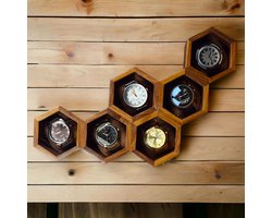 Luxe Houten Horloge Kist 6 Vakken met Glazen Deksel en Fluwelen Kussens