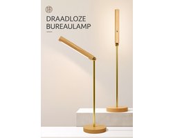 Luxe Houten LED Tafellamp / Bureaulamp – Magnetisch – Dimbaar – USB Oplaadbaar – Touchbediening – 360° Verstelbaar – Warm wit Licht – Beukenhout – Modern Design