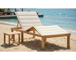 Luxe Houten Ligstoel voor Tuin met Verstelbare Rugleuning en Voetensteun, Geïmpregneerd Grenen met Kussen en Bijzettafel – Comfortabele Tuinligstoel voor Zon, Relaxen en Ontspanning MedahomeStore