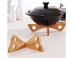 Luxe houten pannenhouder / pannen onderzetter. Bamboe kleur, hittebestendig.