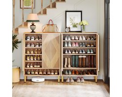 Luxe Houten Schoenenkast met 2 Deuren en 6 Lagen – 73x35x115 cm Retro Schoenenrek voor 25 Paar Schoenen, Organizer met Gouden Handgrepen voor Entree, Hal en Woonkamer – Stijlvol, Duurzaam & Krasbestendig – Medahomestore