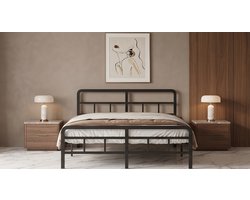 Luxe Industrieel Metalen Bedframe 180x200 cm met Gebogen Hoofdbord & Voeteinde – Stabiel, Geruisloos, Inclusief Opbergruimte, Eenvoudige Montage – Zwart | Mobili Bella
