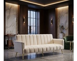 Luxe Inklapbare 4-Zits Fluwelen Slaapbank – Beige – Moderne Convertible Sofa voor Woonkamer, Slaapkamer, Thuisbioscoop en Logeerkamer – Verstelbare Rugleuning & Armleuningen, Stabiele Metalen Poten - Casa Serena