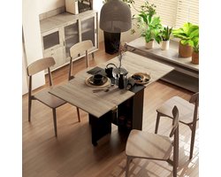 Luxe Inklapbare Eettafel - Tafel - Opklapbaar - Met Opbergruimte - Met Wielen - Licht Hout - Zwart - 75X140X74 cm