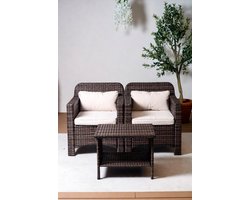 Luxe Iowa Balkonset 3-delig – Compact Rotan Look Balkonmeubelset met 2 Stoelen en Tafel inclusief Kussens – Weerbestendig Kunststof Tuinset voor Balkon en Terras – Grafietgrijs Industrohome
