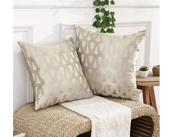 Luxe Jacquard Kussenhoezen - Inclusief Geurzakjes - Moderne Geometrische Jacquard Kussenhoes Set - Kussenhoezen met Modern Design - Sierkussens - Kussenhoezen voor Woonkamer en Slaapkamer - Exclusief Kussenvulling - 45x45 cm - Set van 2 -Beige