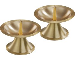 Luxe kaarsenhouder voor stompkaarsen - 2x - goud - metaal - voor kaarsen van 5-6 cm
