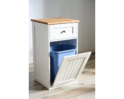 Luxe Kantelbare Prullenbakkast met Lade – Verborgen Afvalemmer Kast 10 Gallon – Houten MDF Keuken Prullenbak Kast & Wasmand Organizer – Huisdierbestendige Vuilnisbakhouder – Wit Ganeey