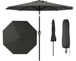Luxe Kantelbare Stokparasol Ø 270 cm met Zwengel - UV50+ & Waterafstotend - Tuinparasol met 8 Baleinen - Balkon & Terras - Grijs