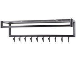 Luxe Kapstok Hangend 10 Haken - Wandkapstok Muur - Kapstokhaak 10x - Kapstokken Industrieel Staand - Wandkapstok met Hoedenplank Hout & Zwart Metaal Landelijk - Wandkapstok met Plank (100 x 27 x 30 cm)