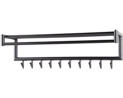 Luxe Kapstok Hangend 10 Haken - Wandkapstok Muur - Kapstokhaak 10x - Kapstokken Industrieel Staand - Wandkapstok met Hoedenplank Zwart Metaal Landelijk - Wandkapstok met Plank (100 x 27 x 30 cm)