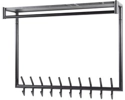 Luxe Kapstok Hangend 20 Haken - Wandkapstok Muur - Kapstokhaak 20x - Kapstokken Industrieel Staand - Wandkapstok met Hoedenplank Hout & Zwart Metaal Landelijk - Wandkapstok met Plank (100 x 27 x 80 cm)