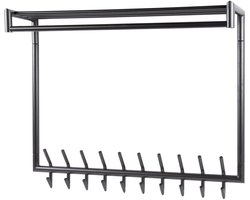 Luxe Kapstok Hangend 20 Haken - Wandkapstok Muur - Kapstokhaak 20x - Kapstokken Industrieel Staand - Wandkapstok met Hoedenplank Zwart Metaal Landelijk - Wandkapstok met Plank (100 x 27 x 80 cm)