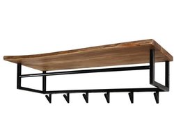 Luxe Kapstok Hangend 6 Haken - Wandkapstok Muur - Kapstokhaak 6x - Kapstokken Industrieel Staand - Wandkapstok met Hoedenplank Hout & Zwart Metaal Landelijk - Wandkapstok met Plank (100 cm x 33 cm x 27 cm)