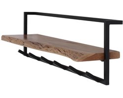 Luxe Kapstok Hangend 6 Haken - Wandkapstok Muur - Kapstokhaak 6x - Kapstokken Industrieel Staand - Wandkapstok met Hoedenplank Hout & Zwart Metaal Landelijk - Wandkapstok met Plank (100 x 25 x 32 cm)