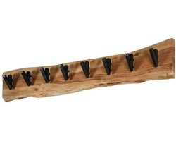 Luxe Kapstok Hangend 8 Haken - Wandkapstok Muur - Kapstokhaak 8x - Deurkapstok Opdekdeur - Hangende Wandkapstok Hout & Metaal Landelijk - Kapstokken Industrieel Staand (90 x 9 x 15 cm)