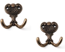 Luxe kapstokhaken - 6x - jashaken - antiek brons - dubbele haak - 6,5 x 5,8 cm