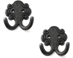 Luxe kapstokhaken / jashaken / kapstokhaakjes zamac - 4x - zwart - dubbele haak - 6,7 x 5,2 cm