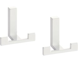 Luxe kapstokhaken of jashaken modern met dubbele haak - 2x - wit - 4 x 6 cm - metaal