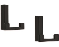 Luxe kapstokhaken of jashaken modern met dubbele haak - 4x - zwart - 4 x 6 cm - metaal