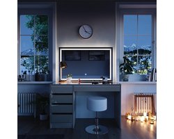 Luxe kaptafel “Elegance Glow” – 120 cm make-uptafel met LED-spiegel & kruk – Moderne cosmeticatafel in hoogglans greige – 5 lades & opbergruimte – Stijlvolle kaptafel voor de slaapkamer HomeByNicole