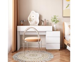 Luxe kaptafel met 5 lades – Moderne kaptafel in wit eikenhout – Cosmetische tafel met veel opbergruimte en houten blad – Elegante en stevige make-uptafel voor de slaapkamer – 125 x 38,9 x 76 cm HomeByNicole