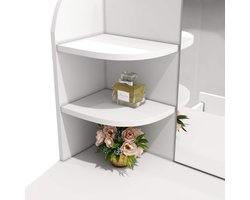 Luxe kaptafel met LED Hollywood-spiegel en kruk - Moderne make-uptafel met 10 verstelbare lampen, 3 kleurmodi, lade en 6 open planken - Witte kaptafel 108x40x140cm voor slaapkamer en schoonheidsstudio HomeByNicole