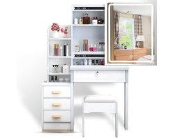Luxe Kaptafel Met Spiegel En Verlichting - Inclusief Kruk - Kaptafel Kind - Make Up Tafel Met Spiegel En Lampen