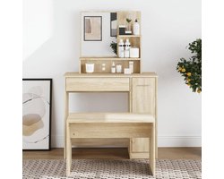Luxe kaptafel met spiegel – Sonoma eiken – Moderne kaptafel met lade en planken – Elegante cosmeticatafel voor de slaapkamer – Make-uptafel met opbergruimte – 86,5x35x136 cm HomeByNicole