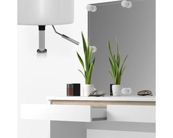 Luxe Kaptafelset “Emma Deluxe” – Witte Make-uptafel met LED Verlichting, Spiegel & Krukje – 120 cm – Moderne Houten Kaptafel voor Slaapkamer of Kleedkamer IndustrialHome