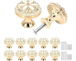 Luxe Kastknoppen Goud Wit Bloempatroon 30mm - 10 stuks Deurknoppen