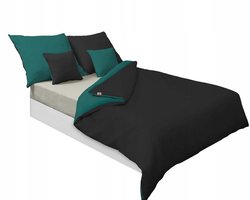 Luxe Katoen Satijn Beddengoed Set 160x200 Dubbelzijdig Zwart/Groen