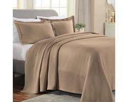 Luxe Katoenen Sprei Taupe - Zachte Jacquard Matelassé Bedsprei Twin Maat