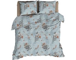 Luxe katoen/satijn dekbedovertrek Ame blauw - 200x200/220 (tweepersoons) - stijlvolle dessin - subtiel glanzend en heerlijk zacht - premium kwaliteit