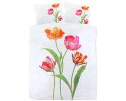 Luxe katoen/satijn dekbedovertrek Bloemen - 200x200/220 (tweepersoons) - subtiel glanzend - extra zacht en fijn - hoogwaardige kwaliteit - prachtige uitstraling