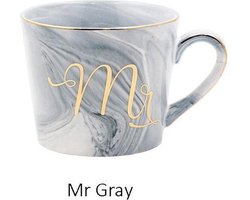 Luxe Keramische Mok Marmer met Mr - Grijs - 400 ML - Koffie of Thee Kop - Bruiloft