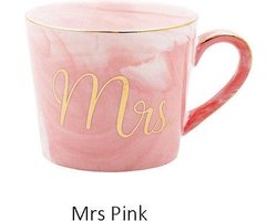 Luxe Keramische Mok Marmer met Mrs - Roze - 400 ML - Koffie of Thee Kop - Bruiloft