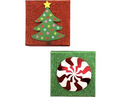 Luxe kerst giftcard geschenkdoos - rood & groen - 10 x 10 x 2,5 cm - 2 Stuks