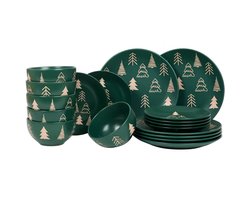 Luxe Kerstservies - 6 persoons - 18-delig - Serviesset - Bordenset - Dinerborden - Ontbijtborden - Kerstversiering decoratie - Groen goud