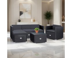 Luxe KESSER Aruba 4-Delige Polyrotan Loungeset – 3-Zits Bank, Stoel, Kruk & Glazen Bijzettafel – Weerbestendige Tuinmeubelset voor 4-5 Personen – Tuin, Terras & Balkon – Antraciet | medahomestore