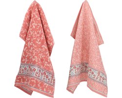 Luxe Keukendoek en Theedoek Daydream Roze| 65.00 x 65.00 cm van Bunzlau Castle | 100% Biologisch Katoen | Keukendoek 60x53cm en Theedoek 65x65cm