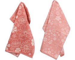 Luxe Keukendoek en Theedoek Flowerbed Roze - Bunzlau Castle - 100% biologisch katoen - Keukendoek 60x53cm en Theedoek 65x65cm