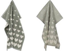 Luxe Keukendoek en Theedoek Hart Donkergroen - Bunzlau Castle - 100% biologisch GOTS katoen - keukentextiel set