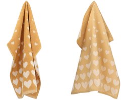 Luxe Keukendoek en Theedoek Hart Geel van Bunzlau Castle | 100% Biologisch Katoen | Keukendoek 60x53cm en Theedoek 65x65cm