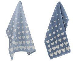 Luxe Keukendoek en Theedoek Hart Grijs Blauw - Bunzlau Castle - 100% biologisch GOTS katoen - keukentextiel set