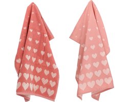 Luxe Keukendoek en Theedoek Hart Roze van Bunzlau Castle | 100% Biologisch Katoen | Keukendoek 60x53cm en Theedoek 65x65cm