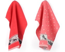Luxe Keukendoek en Theedoek Kat Rood - Bunzlau Castle - 100% biologisch katoen - Keukendoek 60x53cm en Theedoek 65x65cm
