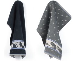 Luxe Keukendoek en Theedoek Kat Zwart - Bunzlau Castle - 100% biologisch GOTS katoen - keukentextiel set